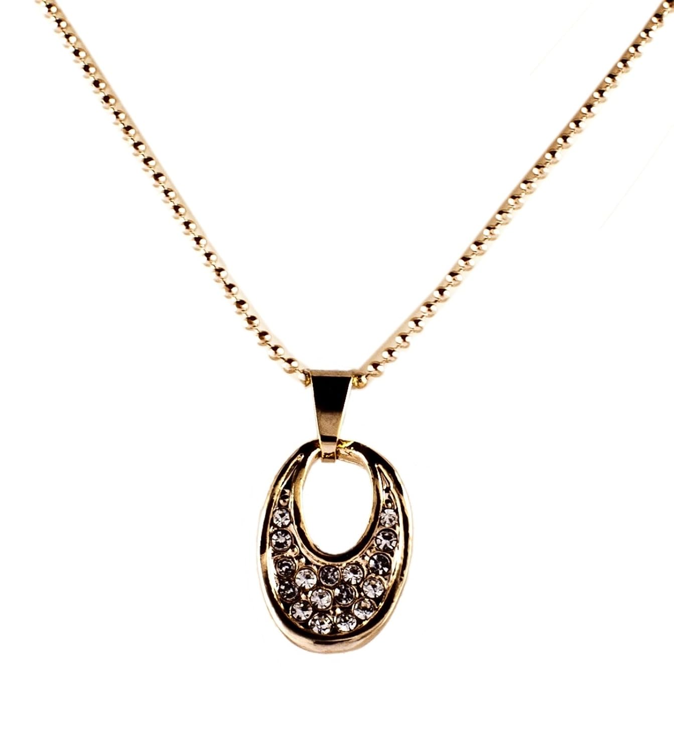 decorum jewellery 镀金椭圆项链采用 cz 钻打造,包含 rodium to